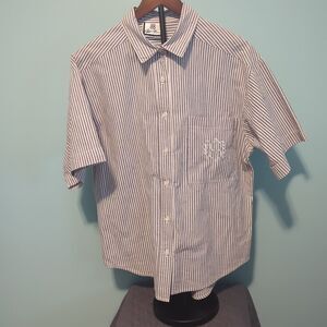 Bill Blass Men’s Short Sleeve Shirt Button Down Gray Stripe